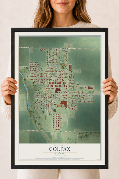 Map of Colfax, Illinois, 18 x 24 inch print in a black wood frame