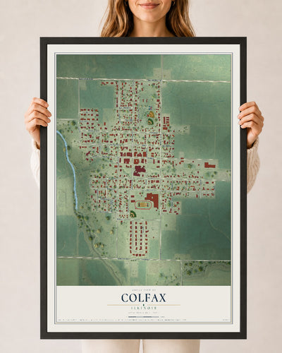 Map of Colfax, Illinois, 24 x 36 inch print in a black wood frame