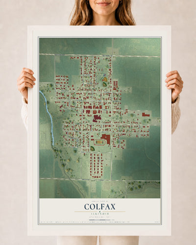 Map of Colfax, Illinois, 24 x 36 inch print in a white wood frame