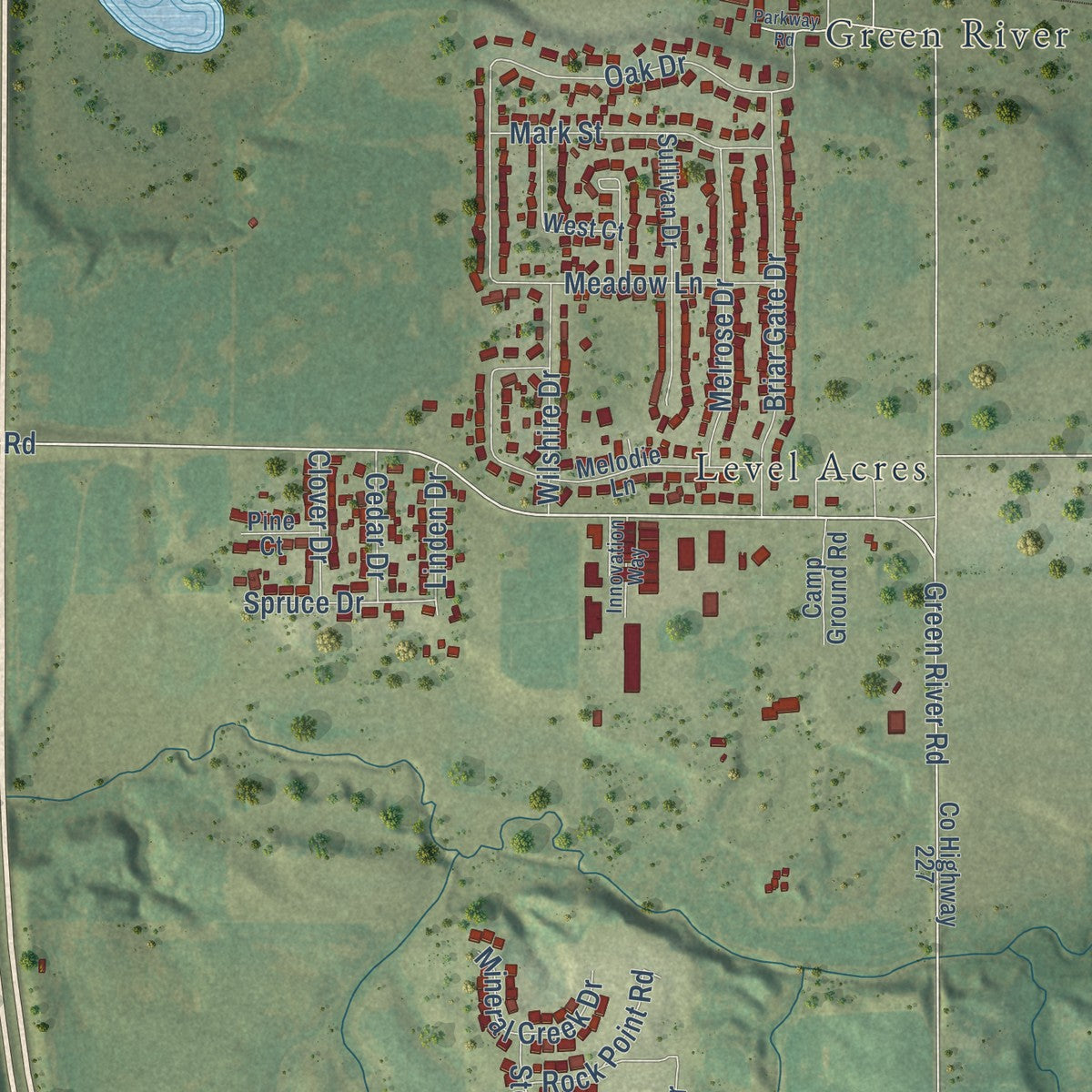 Second close-up of the map of Colona, Illinois print showing more streets and buildings
