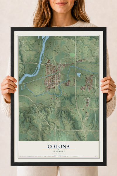 Map of Colona, Illinois, 18 x 24 inch print in a black wood frame