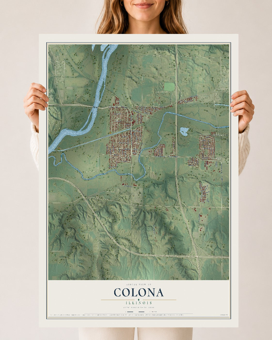 Map of Colona, Illinois, 24 x 36 inch unframed archival matte print