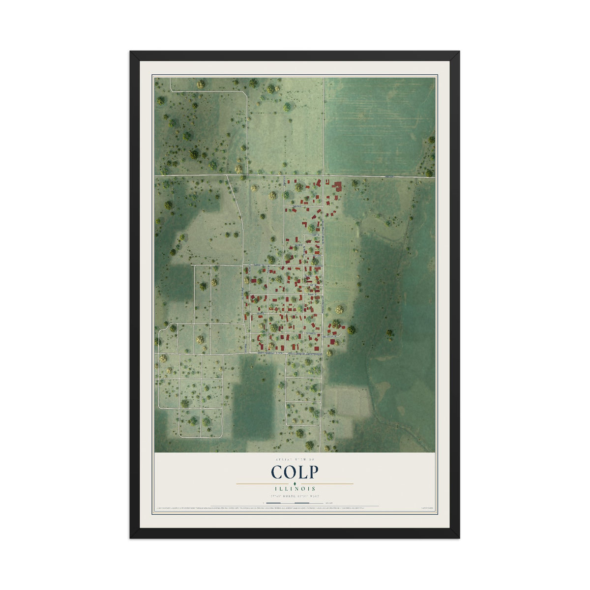 Map of Colp, Illinois, 12 x 18 inch print in a black wood frame