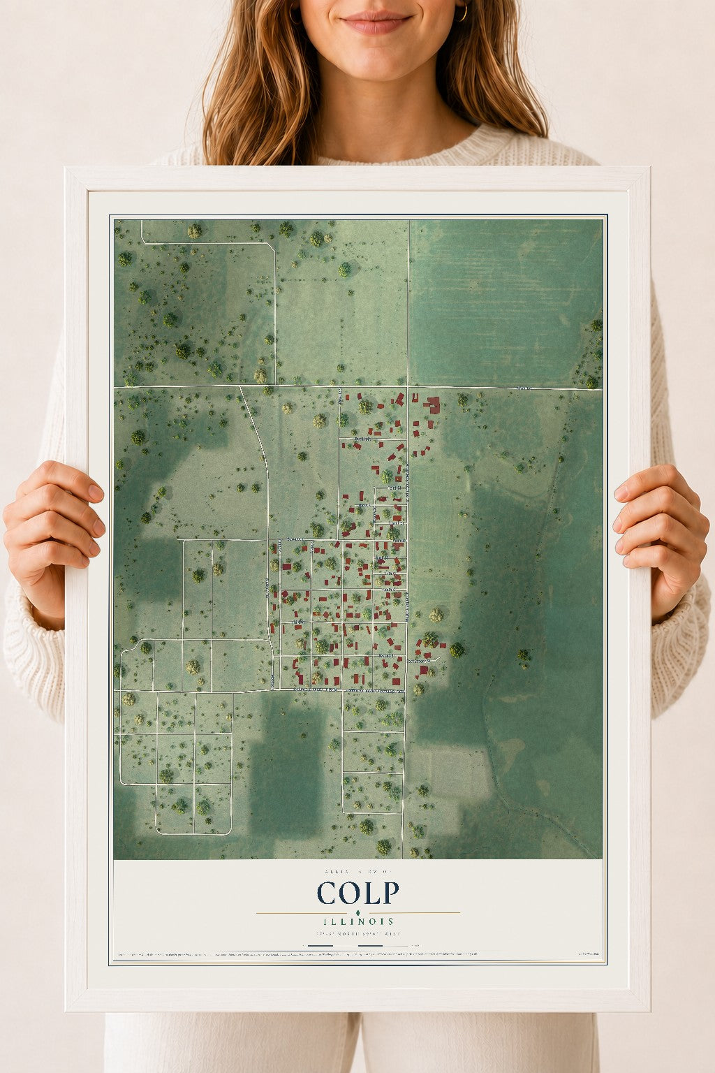 Map of Colp, Illinois, 18 x 24 inch print in a white wood frame