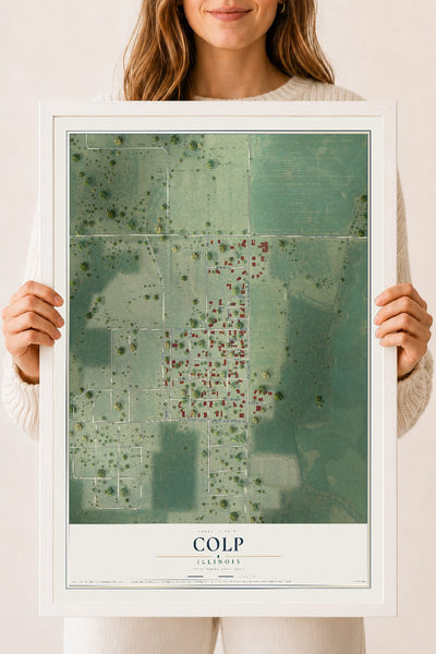Map of Colp, Illinois, 18 x 24 inch print in a white wood frame