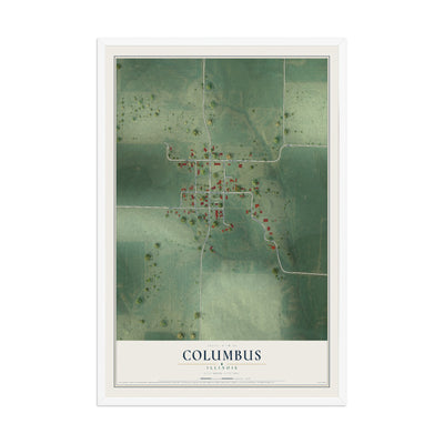 Map of Columbus, Illinois, 12 x 18 inch print in a white wood frame