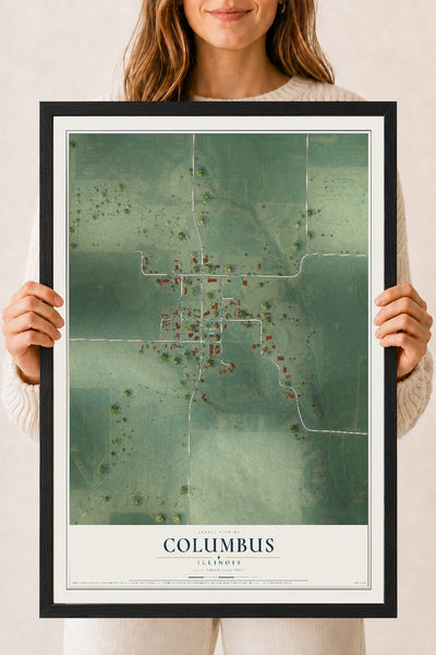 Map of Columbus, Illinois, 18 x 24 inch print in a black wood frame