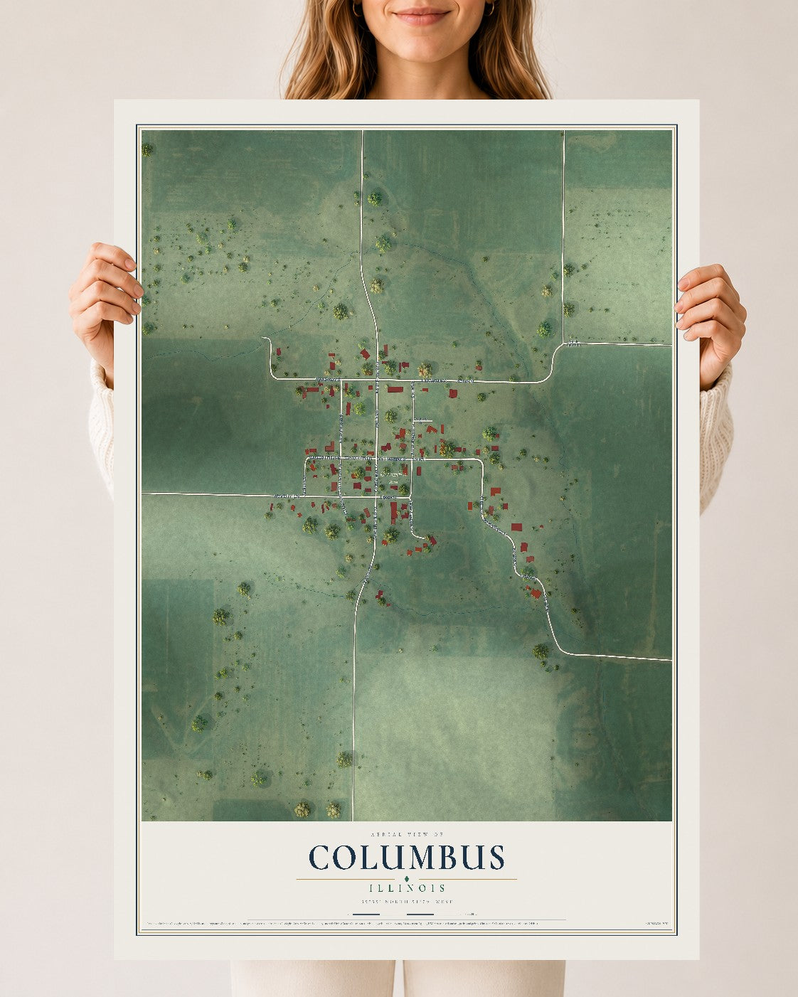 Map of Columbus, Illinois, 24 x 36 inch unframed archival matte print
