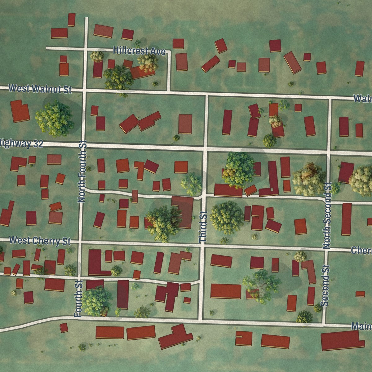 Close-up of the map of Compton, Illinois print showing street and building detail