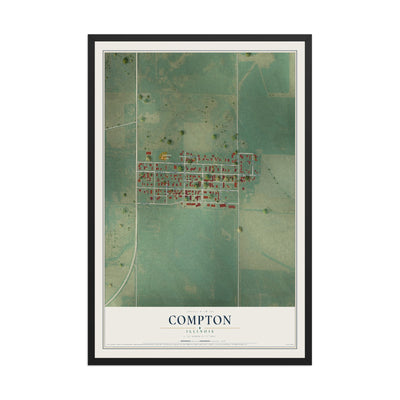 Map of Compton, Illinois, 12 x 18 inch print in a black wood frame