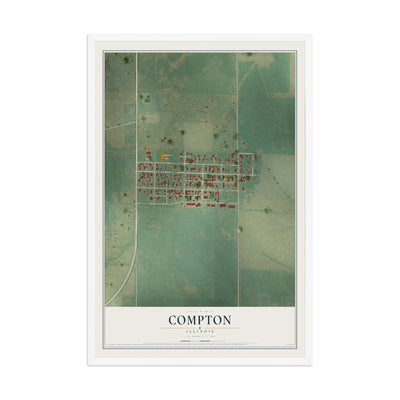 Map of Compton, Illinois, 12 x 18 inch print in a white wood frame