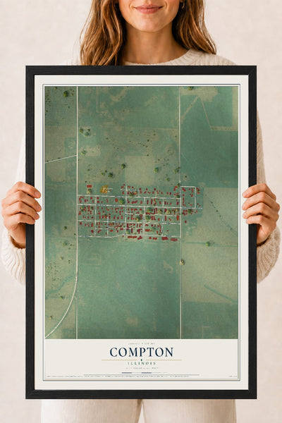 Map of Compton, Illinois, 18 x 24 inch print in a black wood frame