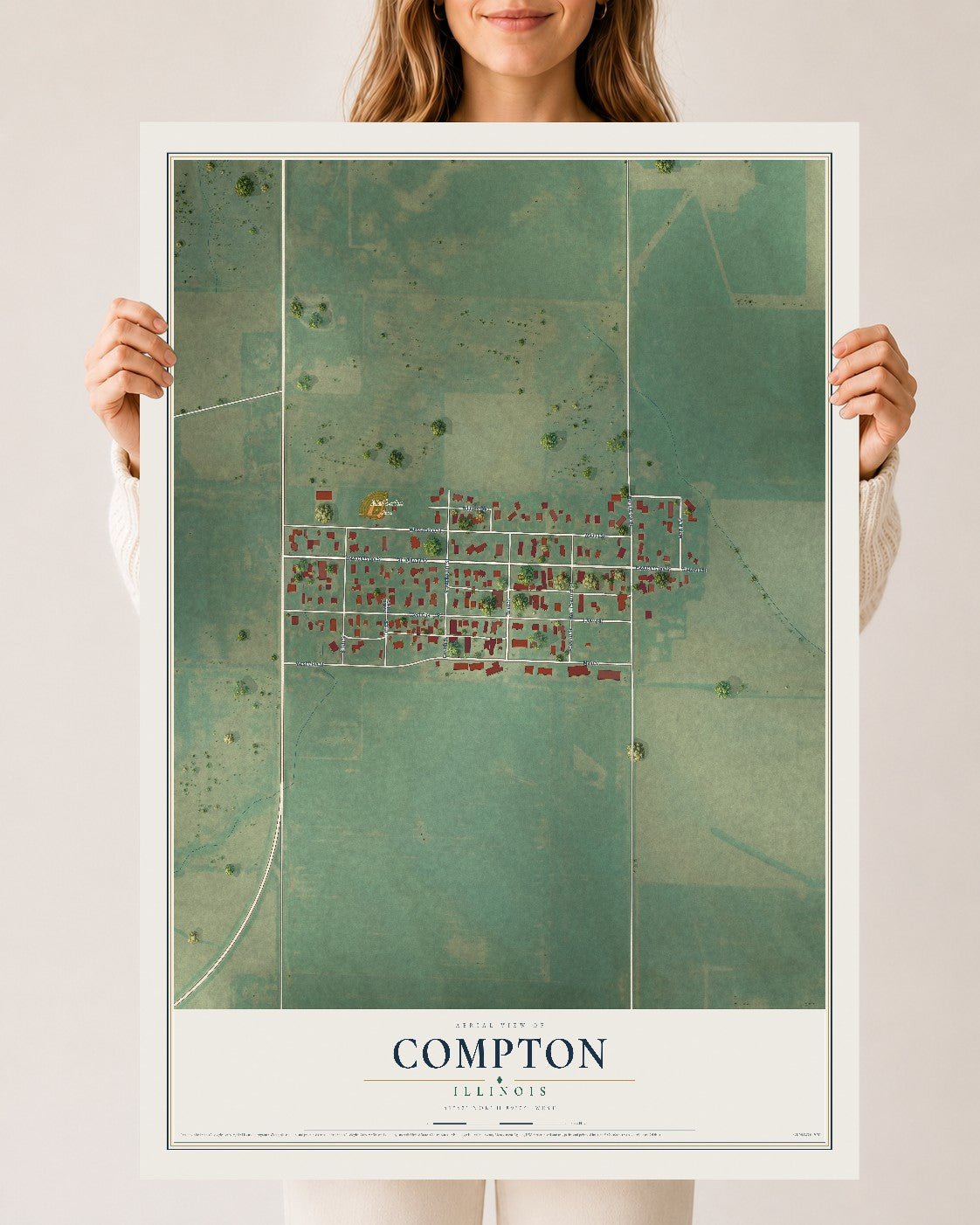 Map of Compton, Illinois, 24 x 36 inch unframed archival matte print