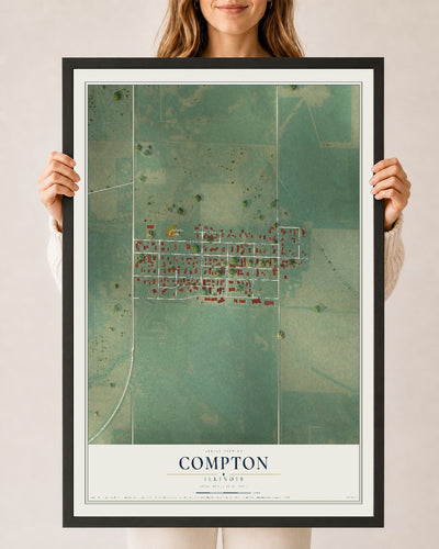 Map of Compton, Illinois, 24 x 36 inch print in a black wood frame