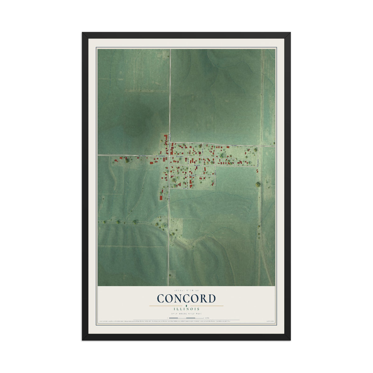 Map of Concord, Illinois, 12 x 18 inch print in a black wood frame