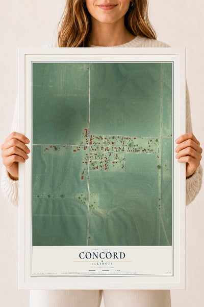 Map of Concord, Illinois, 18 x 24 inch print in a white wood frame