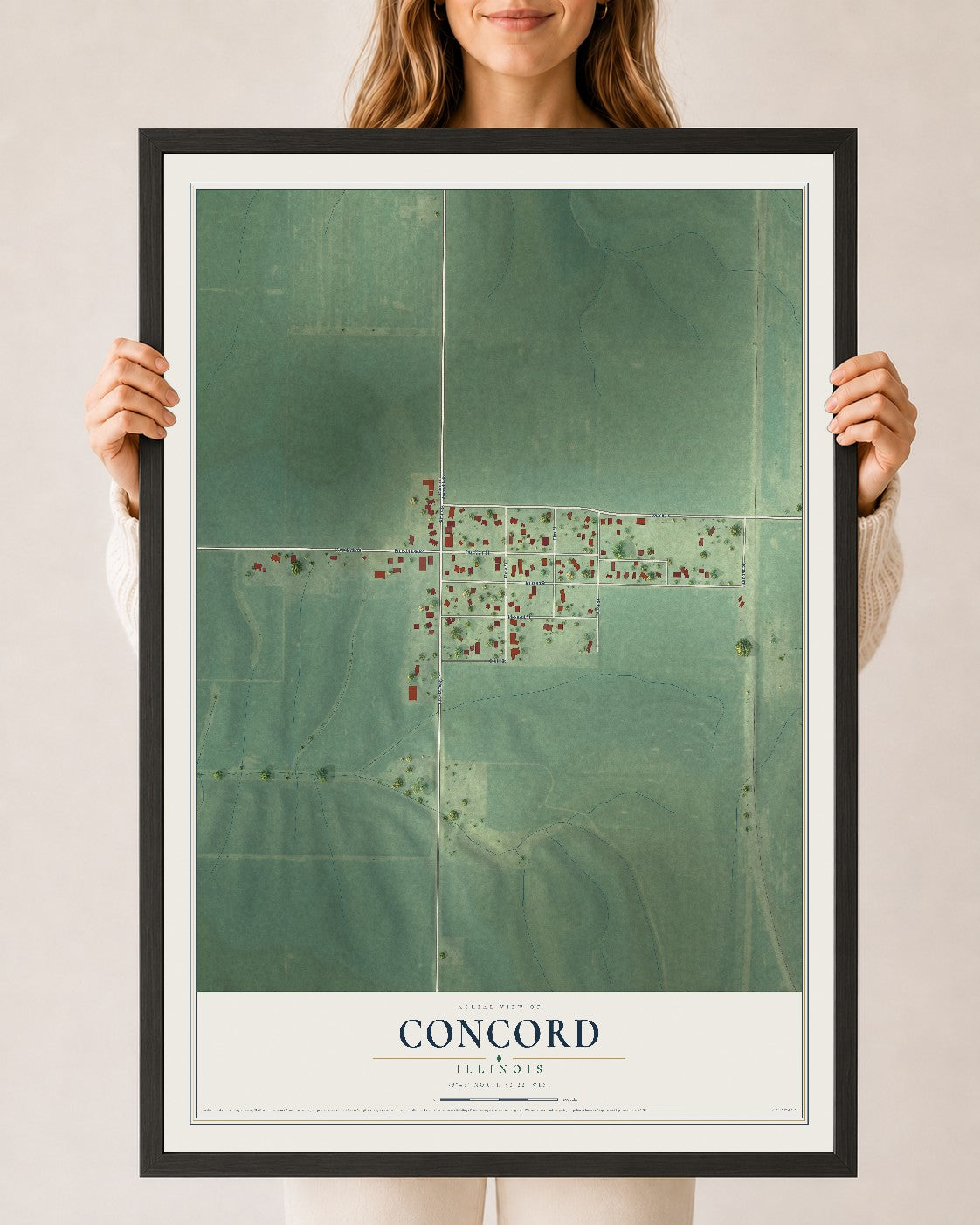 Map of Concord, Illinois, 24 x 36 inch print in a black wood frame