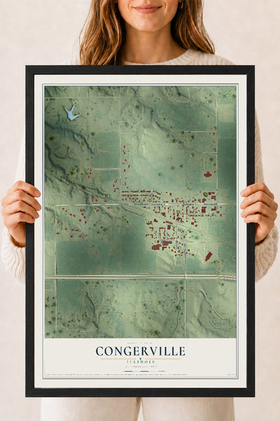 Map of Congerville, Illinois, 18 x 24 inch print in a black wood frame