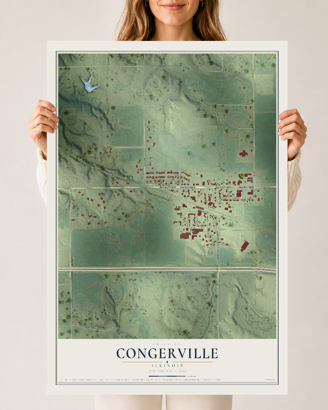 Map of Congerville, Illinois, 24 x 36 inch unframed archival matte print