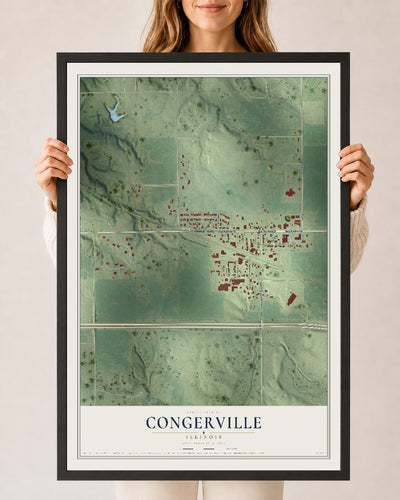 Map of Congerville, Illinois, 24 x 36 inch print in a black wood frame