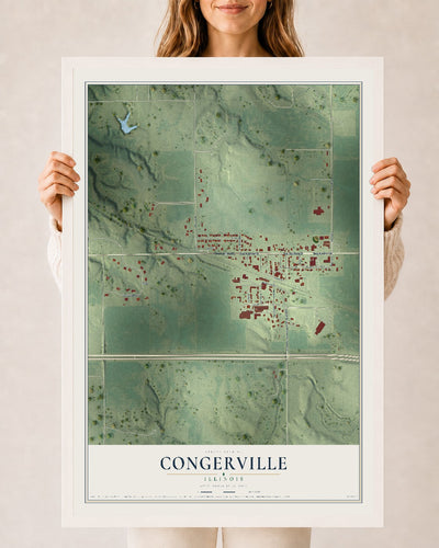 Map of Congerville, Illinois, 24 x 36 inch print in a white wood frame
