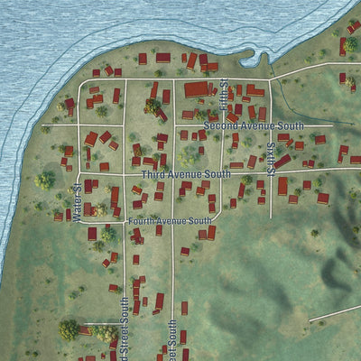 Close-up of the map of Cordova, Illinois print showing street and building detail