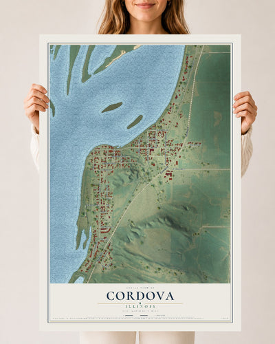 Map of Cordova, Illinois, 24 x 36 inch unframed archival matte print