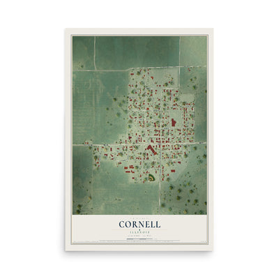 Map of Cornell, Illinois, 12 x 18 inch unframed archival matte print