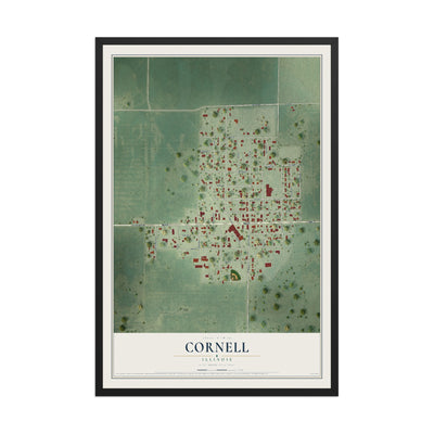 Map of Cornell, Illinois, 12 x 18 inch print in a black wood frame
