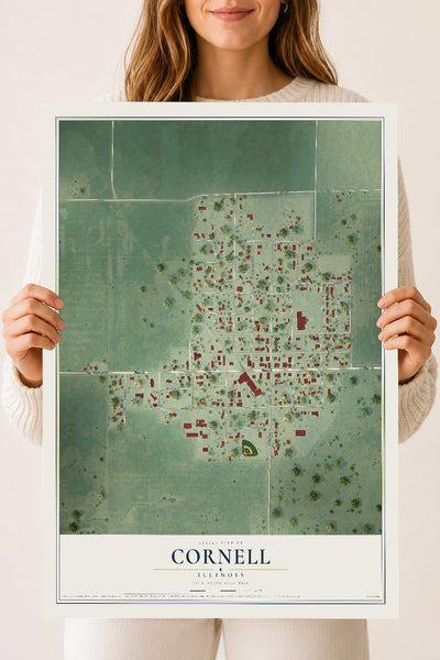 Map of Cornell, Illinois, 18 x 24 inch unframed archival matte print