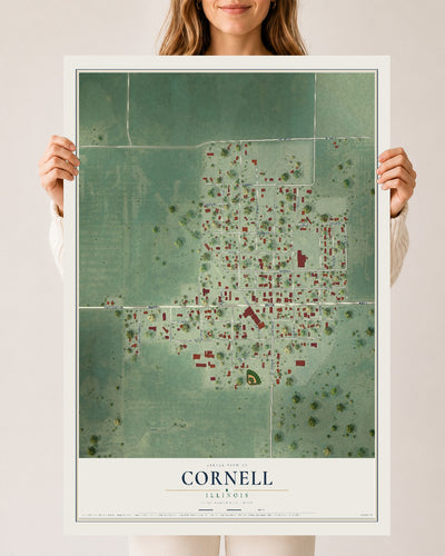 Map of Cornell, Illinois, 24 x 36 inch unframed archival matte print