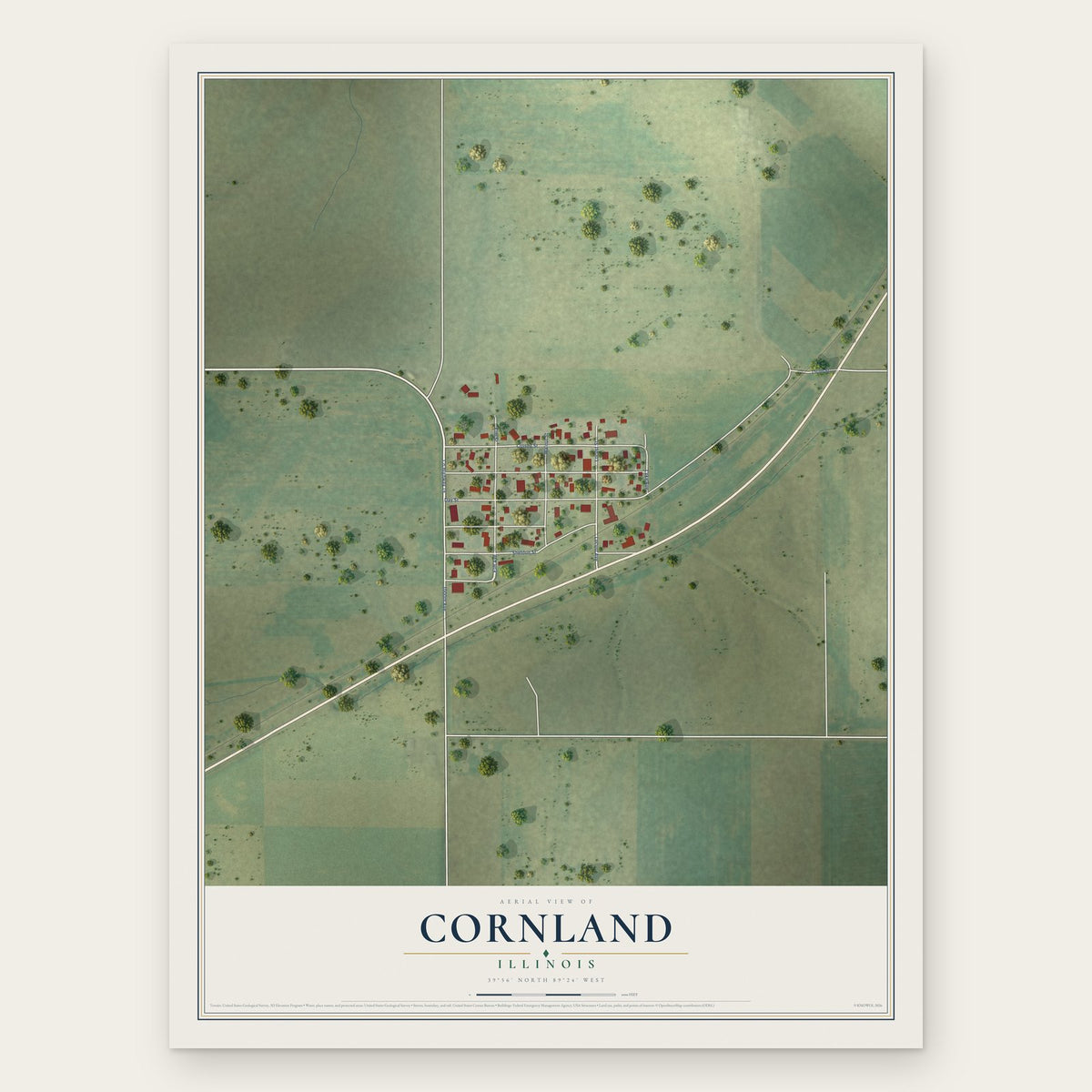 Cornland, Illinois map print, the full design