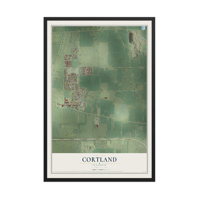 Map of Cortland, Illinois, 12 x 18 inch print in a black wood frame