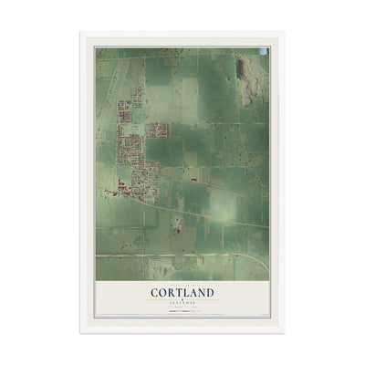 Map of Cortland, Illinois, 12 x 18 inch print in a white wood frame