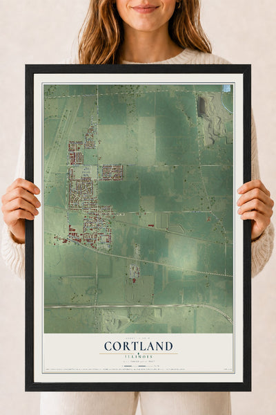 Map of Cortland, Illinois, 18 x 24 inch print in a black wood frame