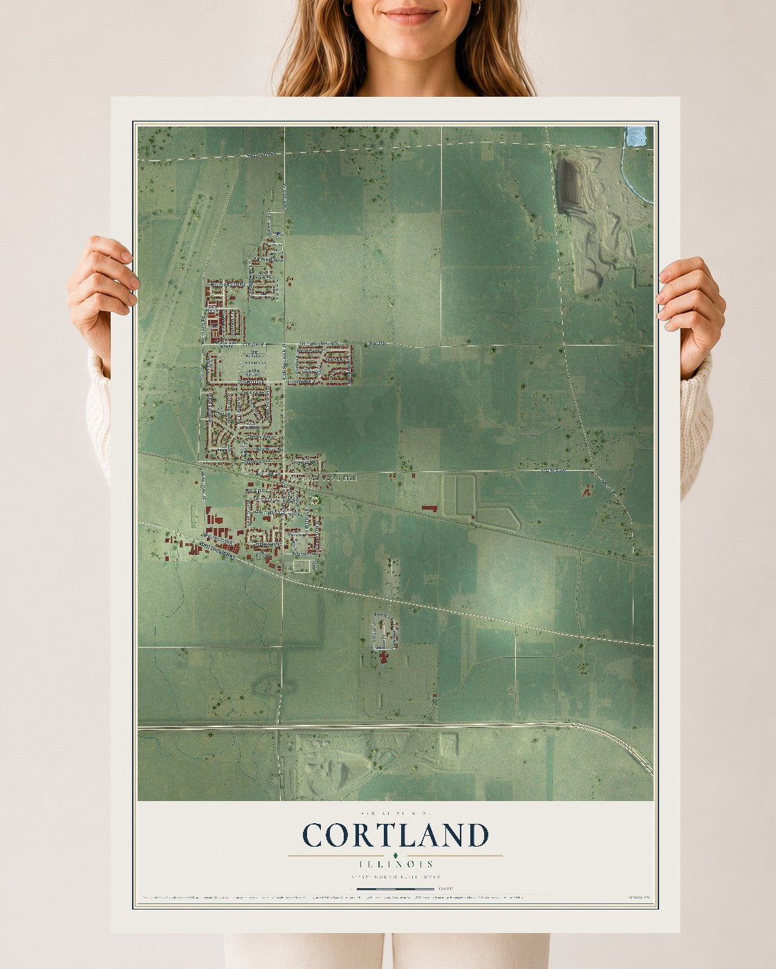 Map of Cortland, Illinois, 24 x 36 inch unframed archival matte print