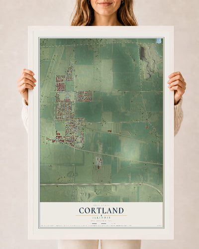 Map of Cortland, Illinois, 24 x 36 inch print in a white wood frame