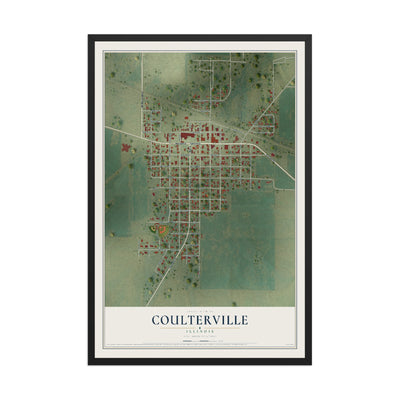 Map of Coulterville, Illinois, 12 x 18 inch print in a black wood frame
