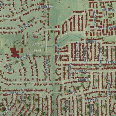 Close-up of the map of Country Club Hills, Illinois print showing street and building detail