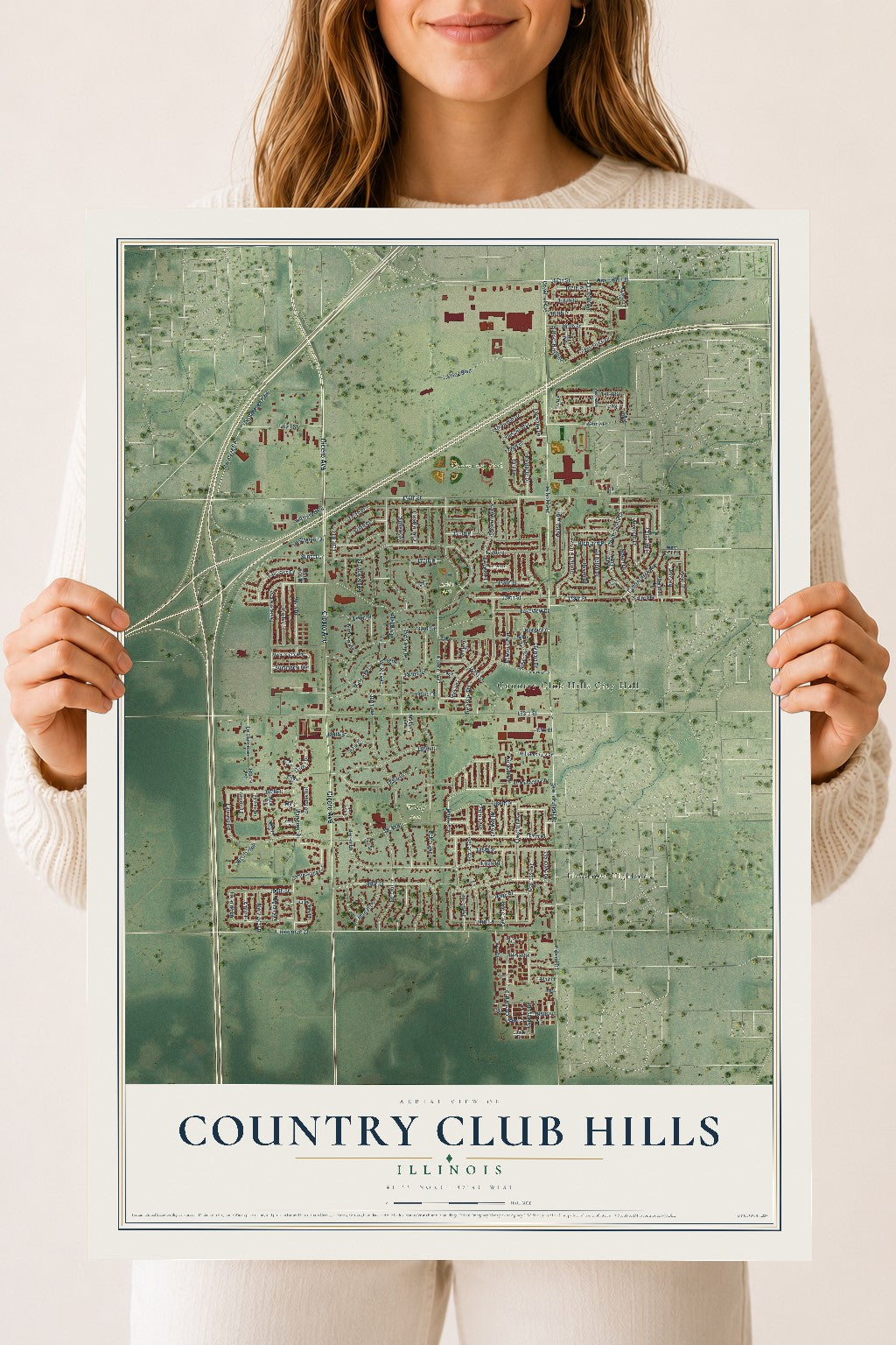 Map of Country Club Hills, Illinois, 18 x 24 inch unframed archival matte print