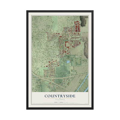 Map of Countryside, Illinois, 12 x 18 inch print in a black wood frame