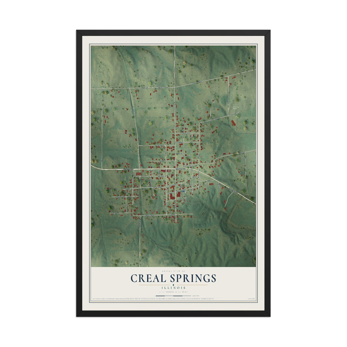 Map of Creal Springs, Illinois, 12 x 18 inch print in a black wood frame