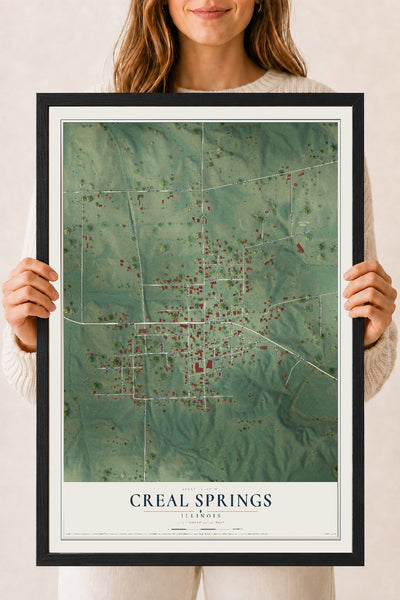 Map of Creal Springs, Illinois, 18 x 24 inch print in a black wood frame