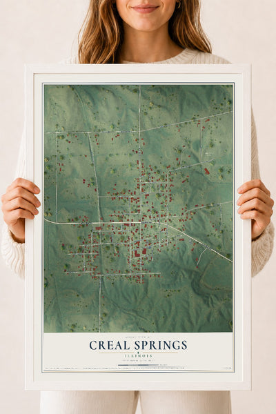 Map of Creal Springs, Illinois, 18 x 24 inch print in a white wood frame