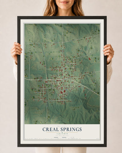 Map of Creal Springs, Illinois, 24 x 36 inch print in a black wood frame