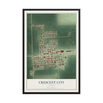 Map of Crescent City, Illinois, 12 x 18 inch print in a black wood frame