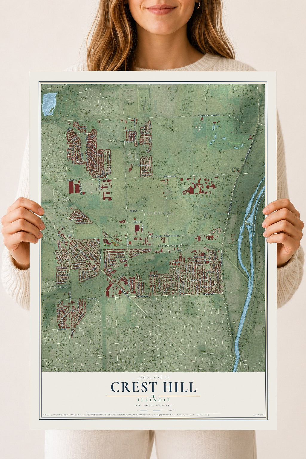 Map of Crest Hill, Illinois, 18 x 24 inch unframed archival matte print