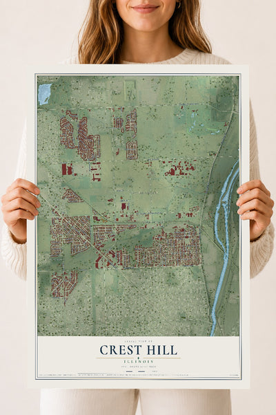 Map of Crest Hill, Illinois, 18 x 24 inch unframed archival matte print