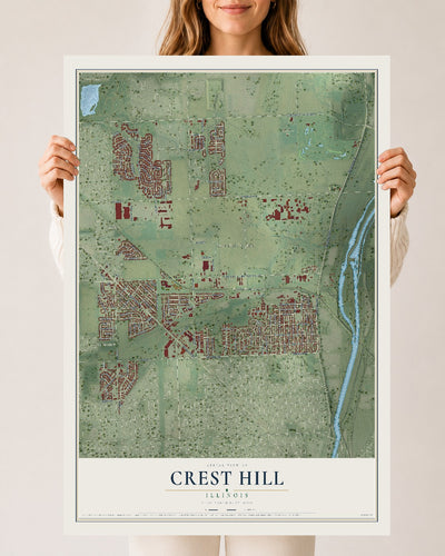 Map of Crest Hill, Illinois, 24 x 36 inch unframed archival matte print