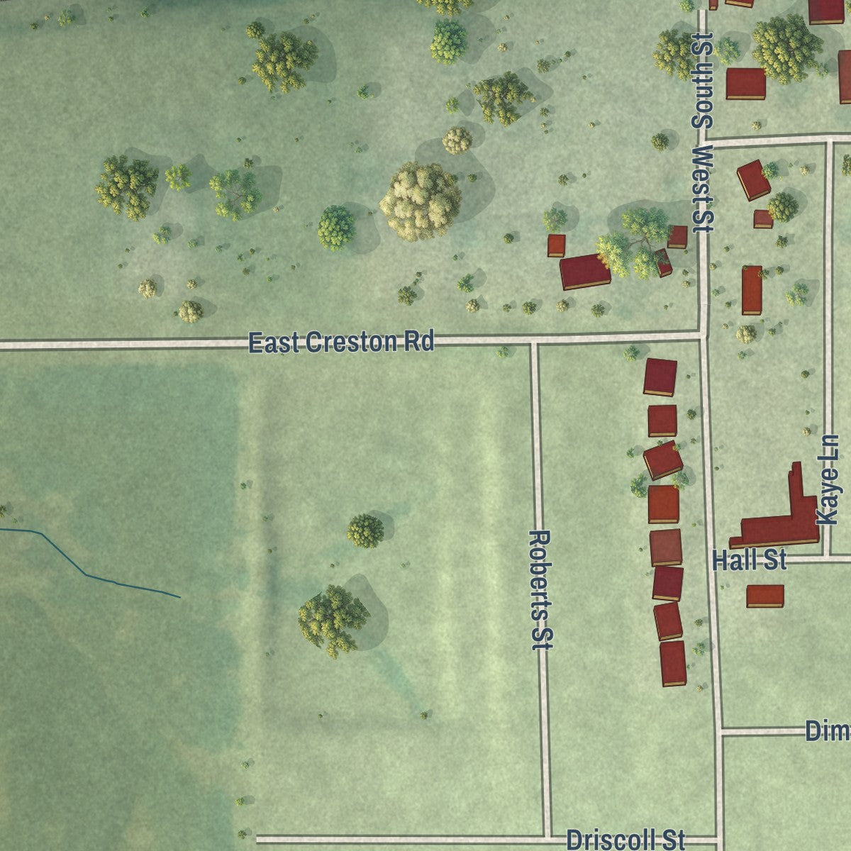 Second close-up of the map of Creston, Illinois print showing more streets and buildings